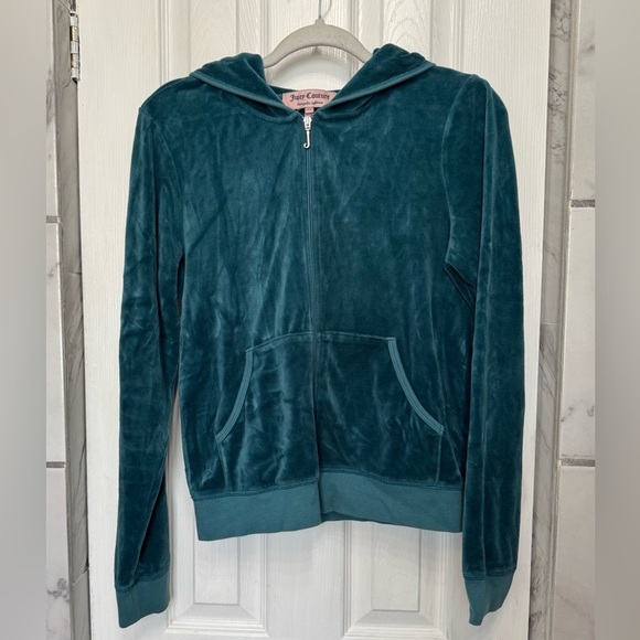 Juicy Couture Teal Velour Full Zip Up Women’s Hooded Jacket y2k - Picture 2 of 15